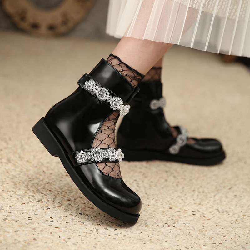 

Модные кожаные высокие женские туфли мэри джейн одна обувь 2021 ранняя Осенняя обувь на толстой подошве короткие сапоги в студенческом стиле