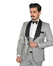 3Pcs Light Grey Jacket Pants Vest Custom Made Slim Fit Shawl Lapel Blazer Trousers Tailored Man's Party Wear Wedding Suits Sets (1)