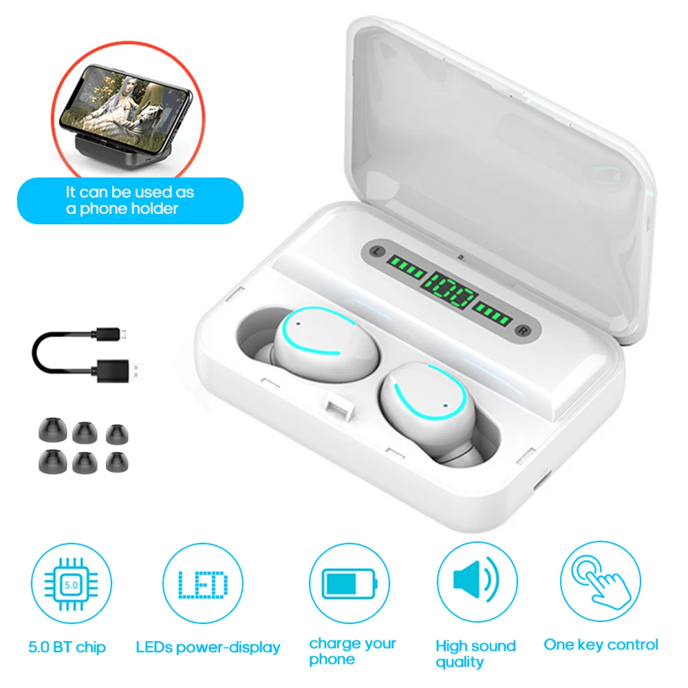 TWS стереонаушники F9 с поддержкой Bluetooth 2000 и зарядным футляром на мА · ч|Наушники