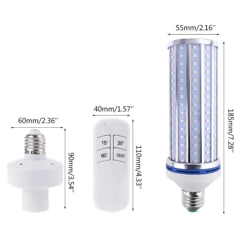 

60W UV Germicidal light LED UVC Light Bulb Room E27 E26 Lamp 110V 220V 86-265V w/ Timing & Remote Control & Lamp Holder