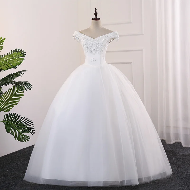 

Cheap Crystal Lace Wedding Dresses Beaded Sequin Tulle Ball Gown Bride Gowns Cap Sleeve Vestidos De Novia Robe De Mariee