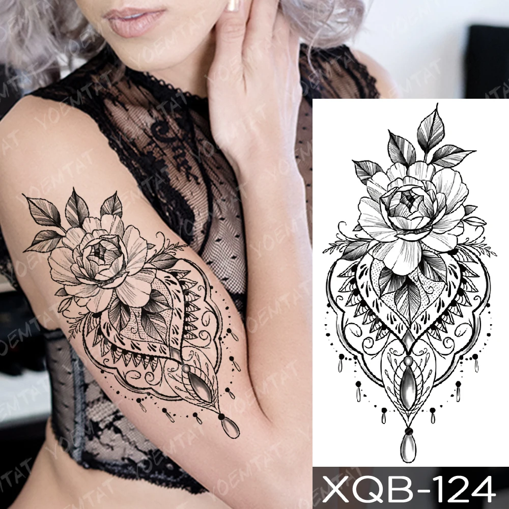 

Waterproof Temporary Tattoo Sticker Pink Lotus Rose Lace Flowers Flash Tattoos Snake Dragon Body Art Arm Fake Tatoo Women Men