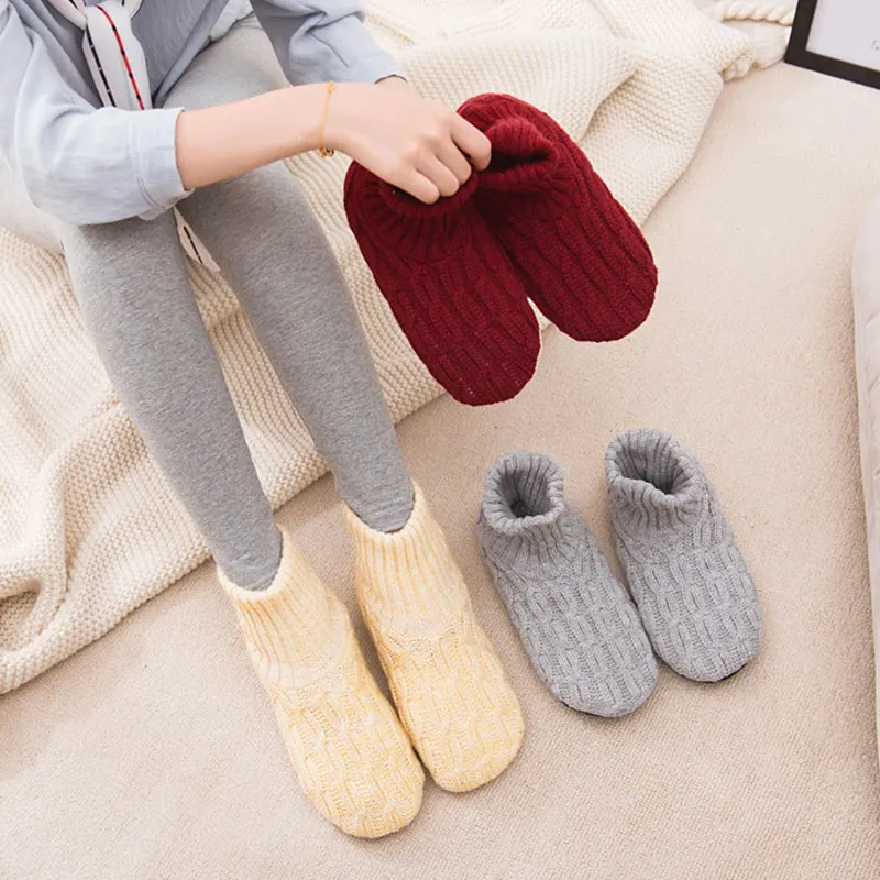 

Womens knitted slippers soft non-slip Home slipper socks Elastic best house slippers for hardwood floors warm Cotton Winter shoe