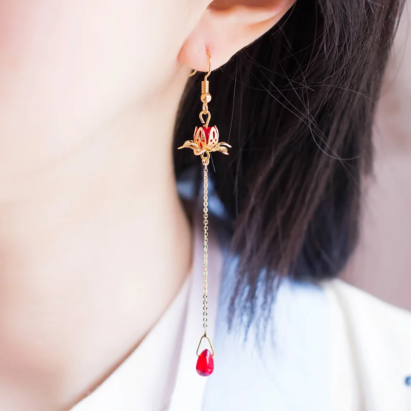

Ancient Style Lotus Earrings Hanfu Earrings Chinese Style Retro Temperamental Earrings Non-Piercing Ear Clip