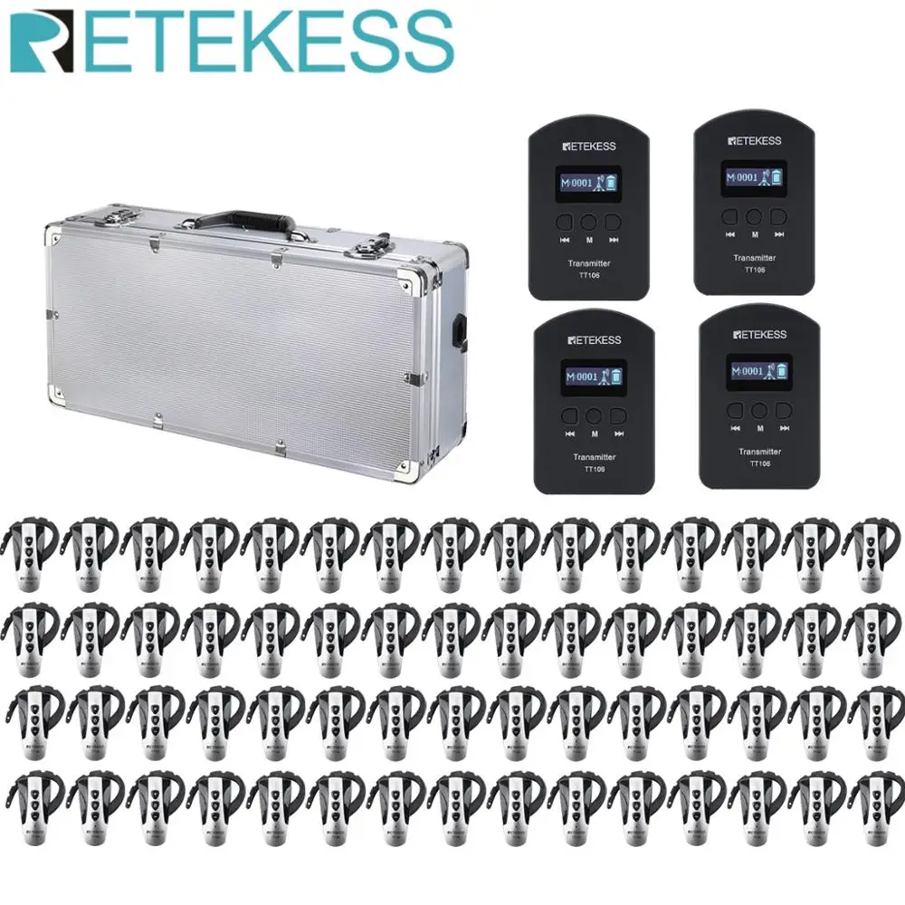 Беспроводная система гида RETEKESS TT106 4 передатчика 60 ресиверов + 64 слота для зарядки