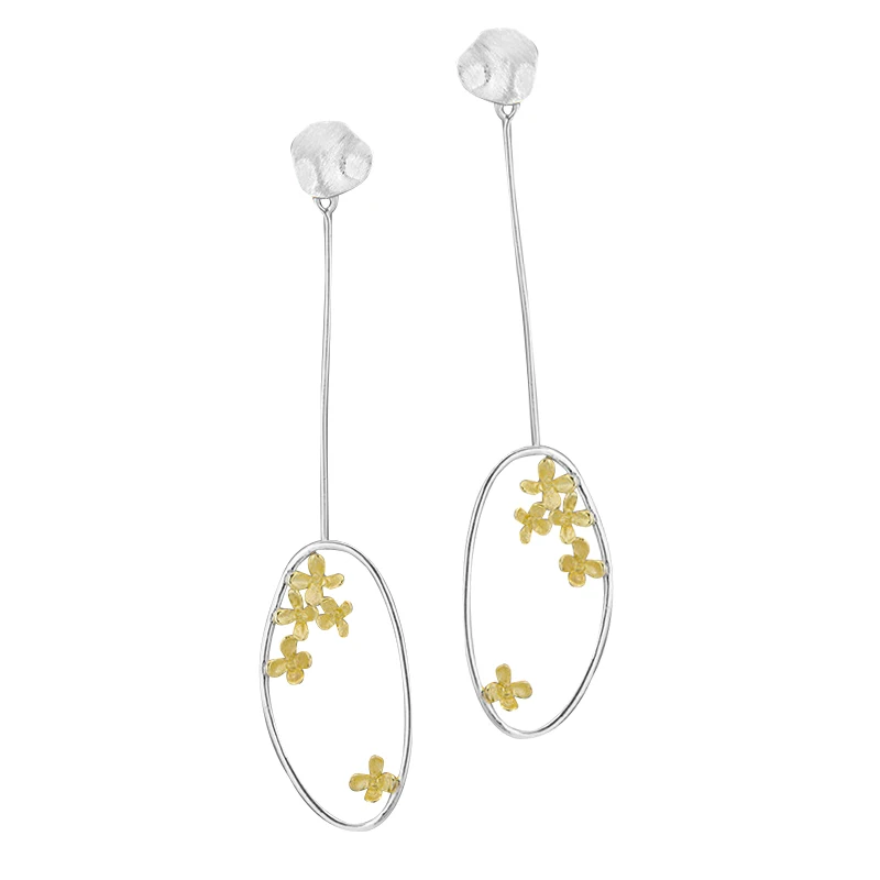 

Fanling irregular oval sweet scented osmanthus falling Earrings S925 pure silver aesthetic mood ancient poetry fragrance