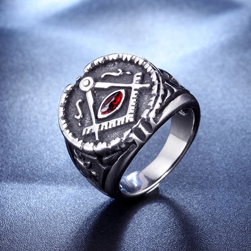 

Retro Freemasonry Men's Ring Personality Fashion Stainless Steel Biker Locomotive Jewelry Boyfriend Creative Gift Wholesale