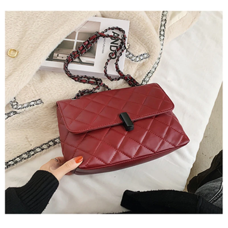 

2020 Chain Shoulder Bag Plaid Small Square Bag Trendy Crossbody Bags For Women Designer Handbag Luxury Female Bolsa de hombro