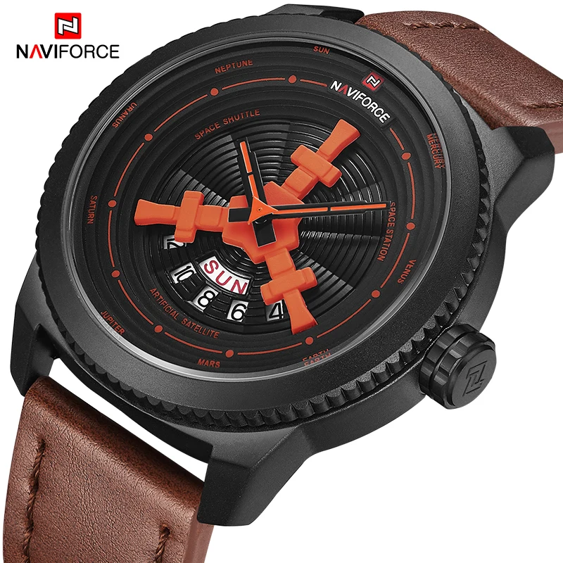 Лидирующий бренд NAVIFORCE мужские креативные модные часы спортивные кожаные