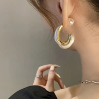 u magical fashion c shape imitation pearl geometrical dangle earring for women arcylic gold color metal earrings jewellery