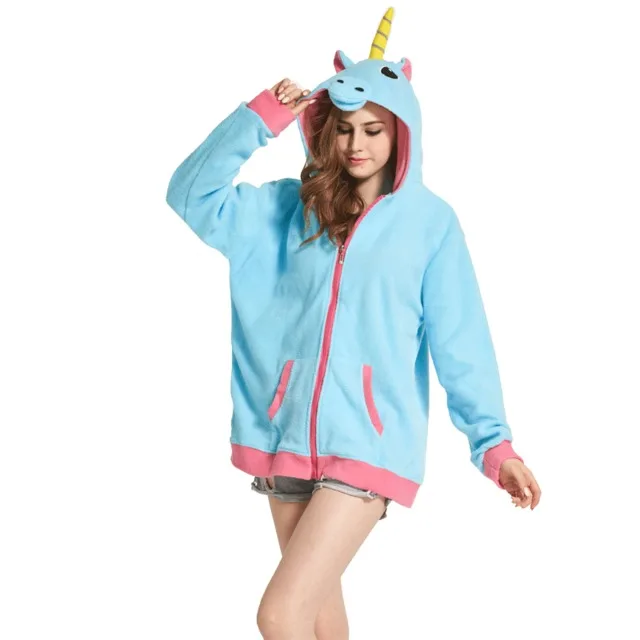 Blue Unicorn HKSNG толстовка с покемоном флис медведь Ститч костюм Панда кошка Rilakkuma пальто с изображением волка животных мультфильм толстовки с капюшоном кигу - Цвет: Blue Unicorn