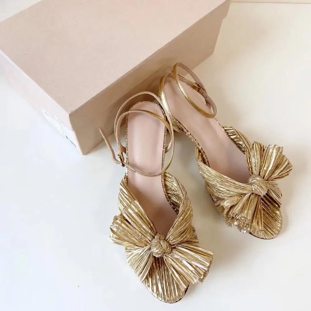 

Prowow Explosion Shoes Summer Butterfly-Knot Sandals Women Sandals Gold Wire Shoes Fashion Slides High Heels Ankle-Wrap Sandals