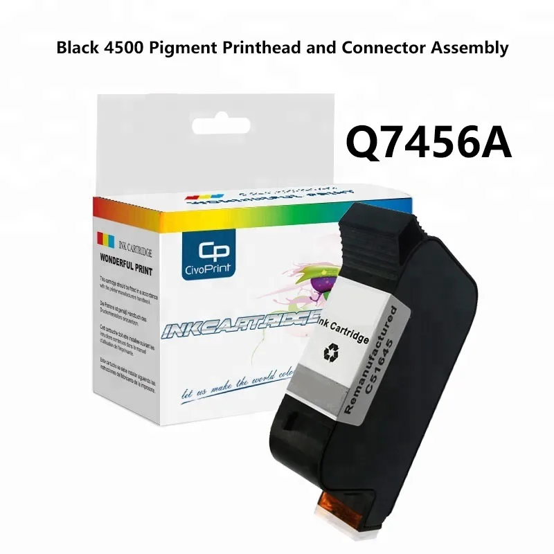 

Civoprint compatible Remanufactured Q7456A Black 4500 Pigment Printhead and Connector Assembly