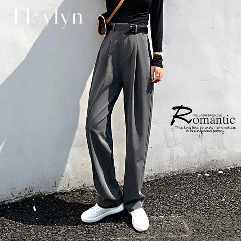 Женские офисные брюки Floylyn свободные прямые с высокой талией длинные для осени
