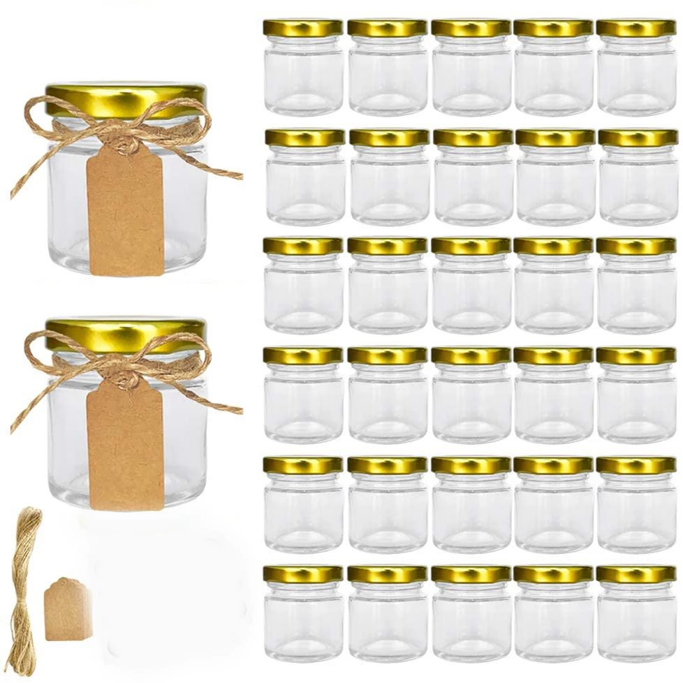 Glass Jars with Gold Lids Mini Mason for Gifts Crafts Wedding Spice Extra Chalkboard Labels Tags String | Дом и сад