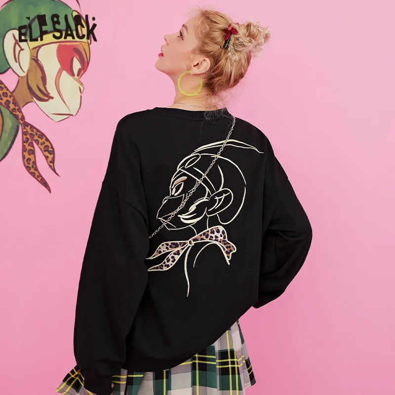 Однотонный Повседневный пуловер ELFSACK с мультяшным принтом толстовки свитшоты