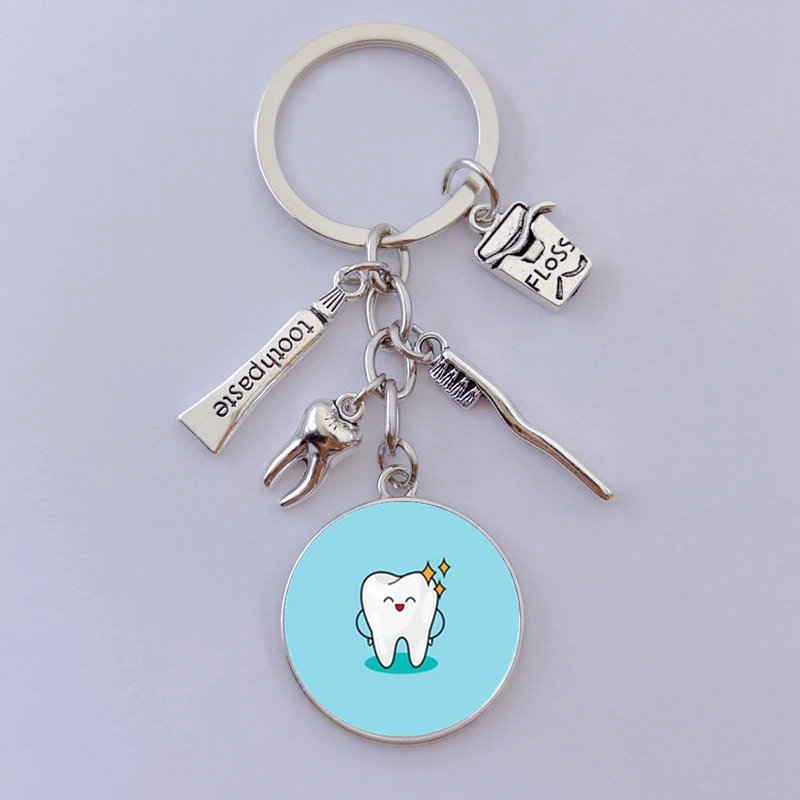 Cute Tooth Cleaning Promotion Key Chain Dentist Souvenir Gift Ring Angel Pendant Toothpaste Toothbrush | Украшения и аксессуары