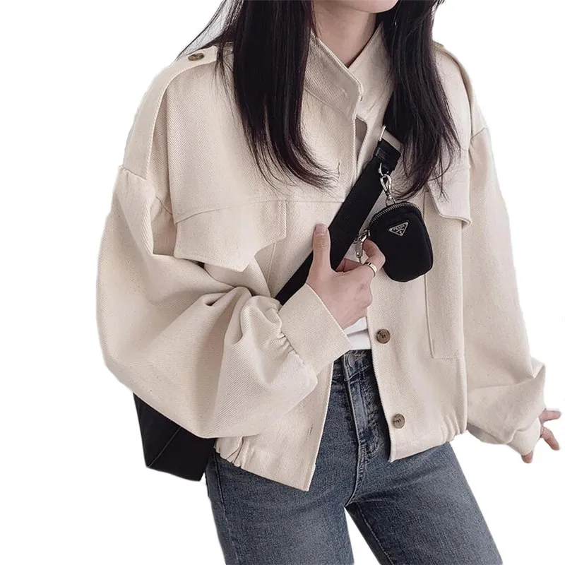 

2021 Korean Style Spring Autumn Fashion New Style Plus Size Slim Short Coat Loose Casual Double Pocket Jacket Coat Female JD1047