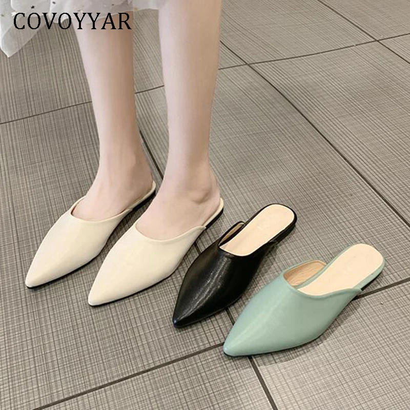 Covoyar женские шлепанцы с заостренным носком на плоской подошве однотонные