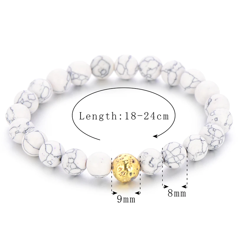 2Pcs/Set Gold Volcanic Stone Bracelet Set Women Men Jewelry Trendy White and Black Beaded Bracelets Couple Gift Pulsera Hombre | Украшения