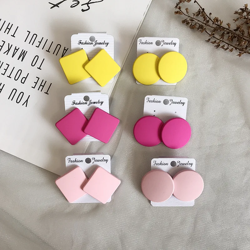 

Women Stud Earrings Trendy Round Statement Vintage Big Acrylic Circle Square Bohemian Large Geometric Colors Red Accessories