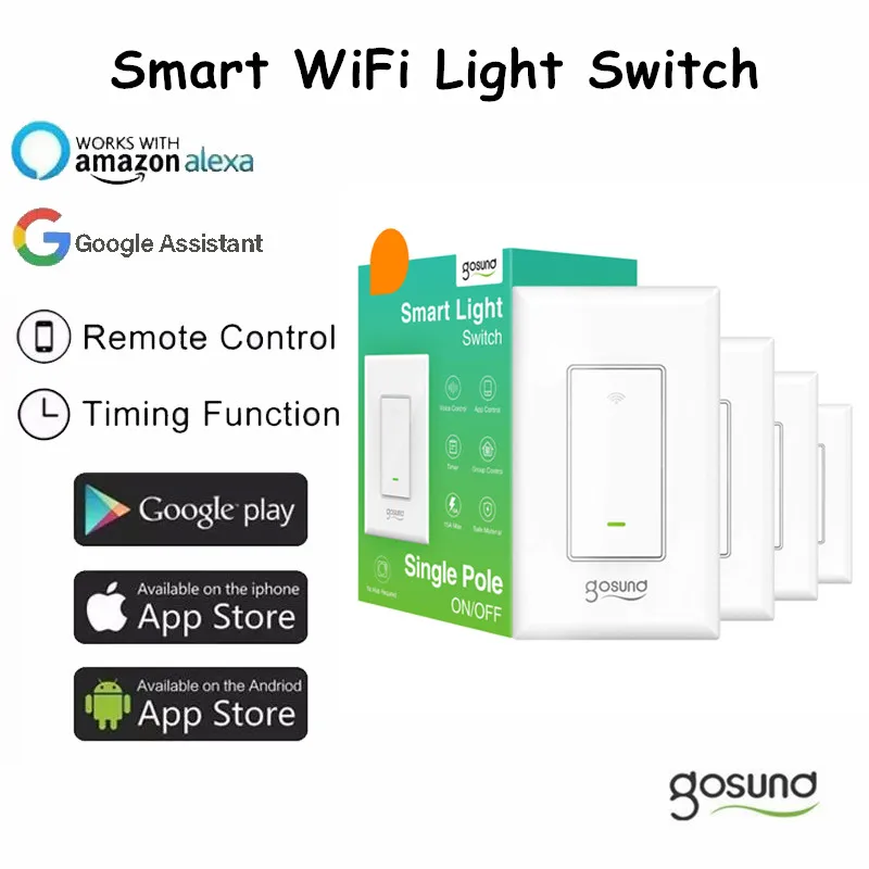 

Smart WiFi Light Switch 1 Gang Click On Off Smartthings Timer Schedule Push Button Wall Light Switches For Alexa Or Google Home