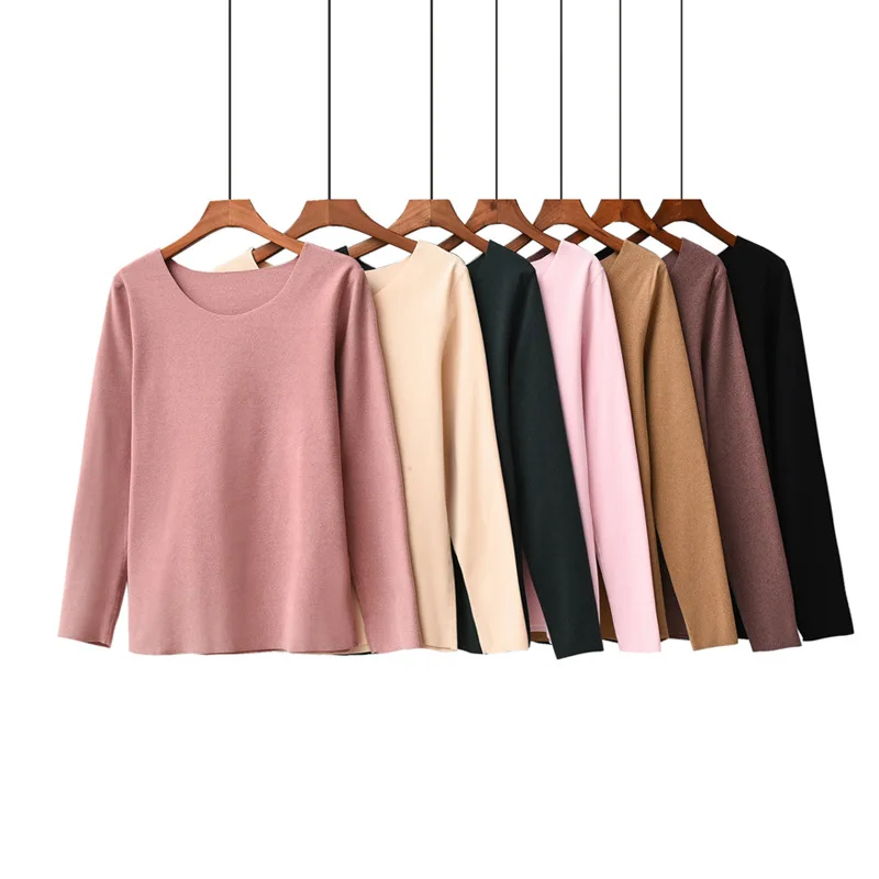 Женская футболка зимняя модная повседневная с круглым вырезом и длинным рукавом