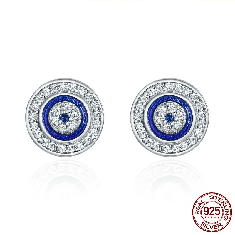 

Hot Sale Authentic 925 Sterling Silver Blue Eye Round Stud Earrings for Women Fashion Sterling Silver Jewelry SCE148
