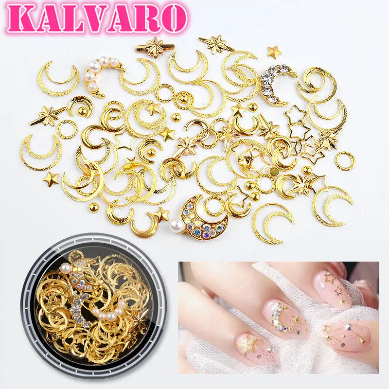 1 коробка модные Блестящие Блестки для ногтей Золотая Звезда луна линия