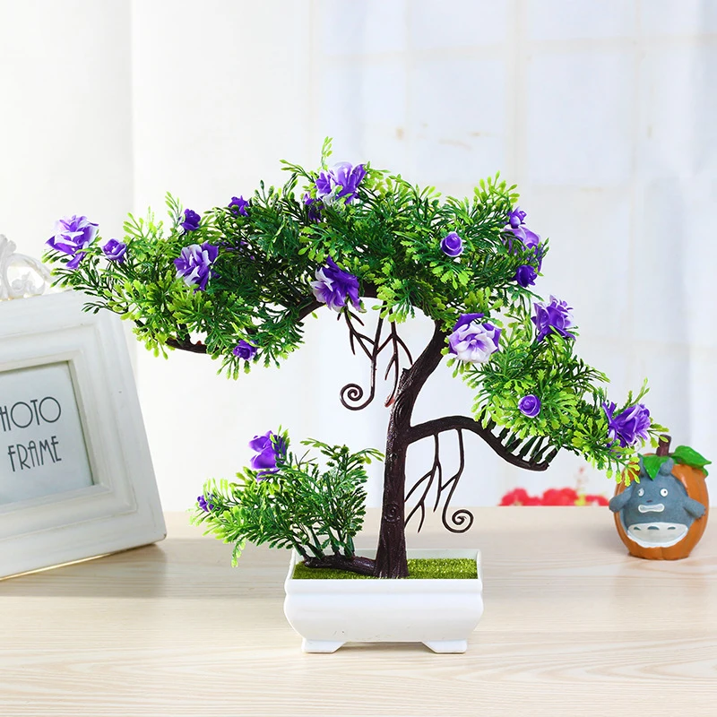

About 26cm High [including Flowerpot], Green Plant Potted Plants with Flowers,Home Dining Table,Office Desk Top Bonsai Ornaments
