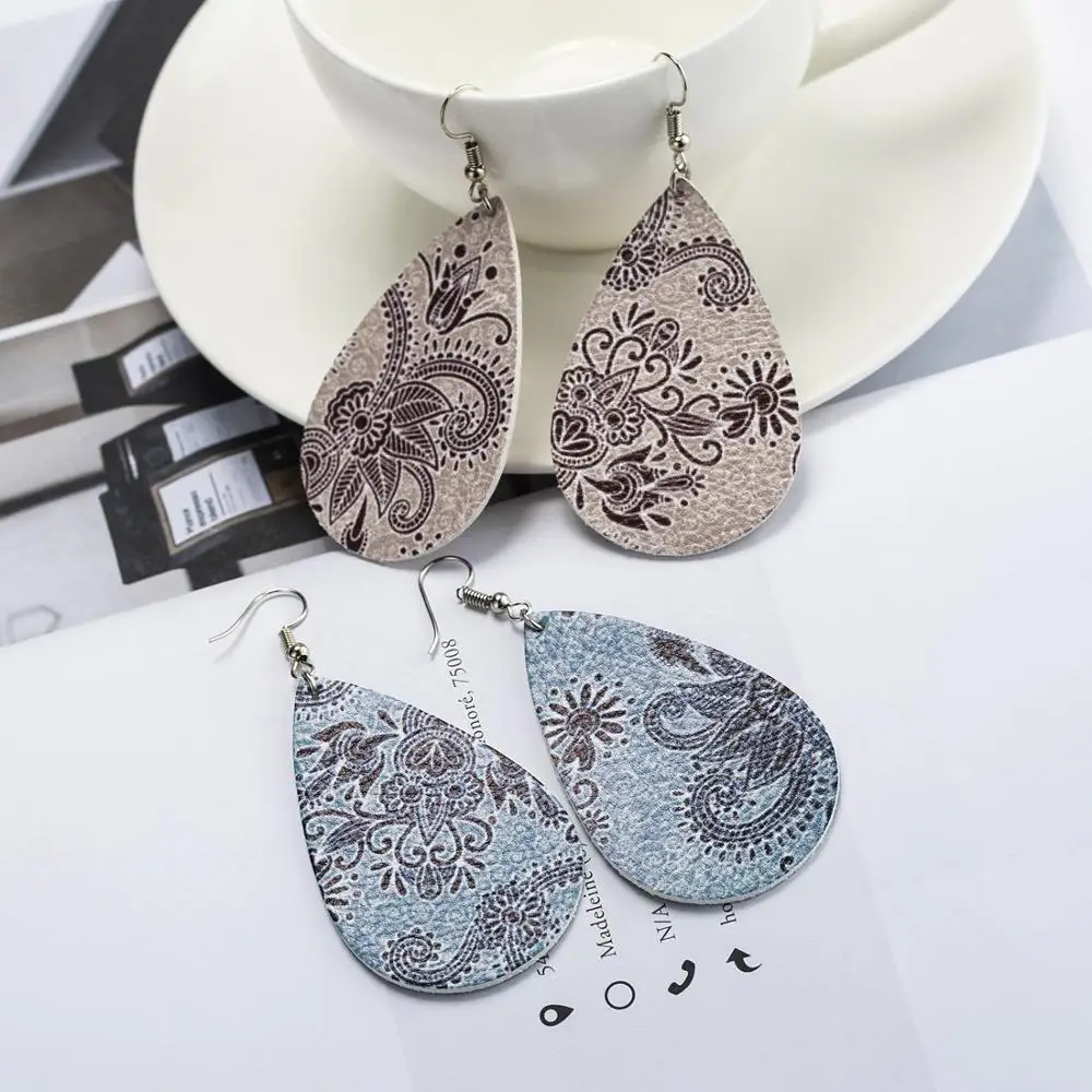 Новинка Модные Этнические богемные серьги из искусственной кожи 37*55 мм Висячие