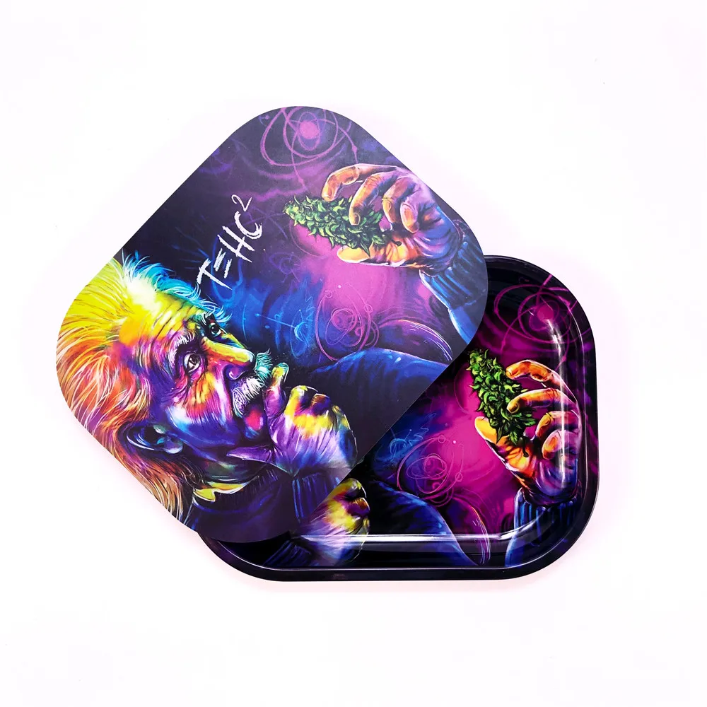 

18x14cm Smoke Pipe Rolling Tray Manual Cigarette Paper Roller Plate Dry Herb Flowers Tobacco Storage Tinplate Trays Magnetic Lid