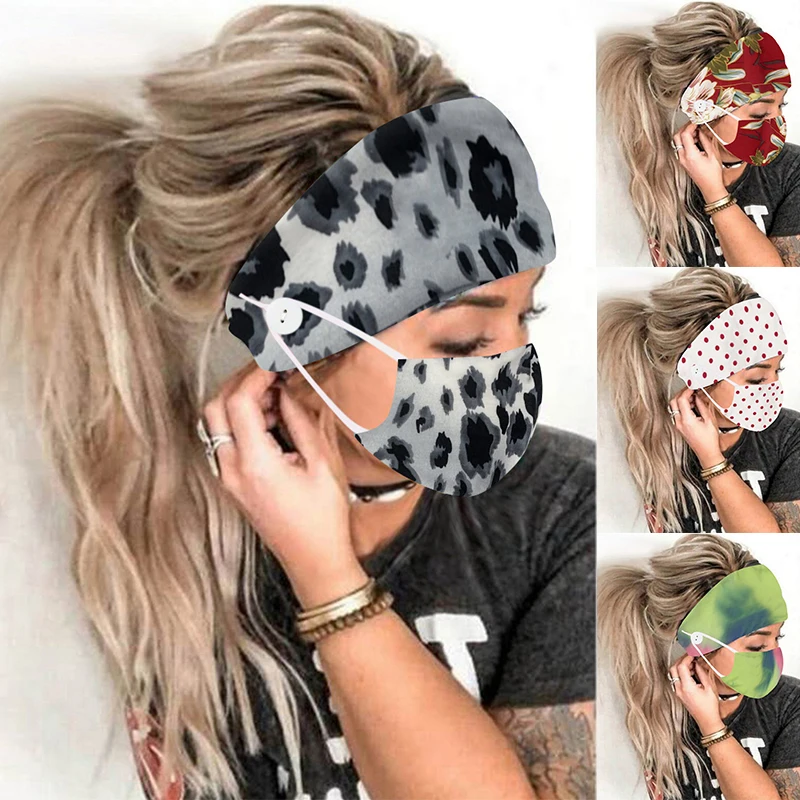 Повязка на голову пуговице маска держатель Эластичный Тюрбан повязка аксессуары