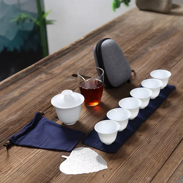 A 06 Фарфоровый сервиз Gaiwan чайные чашки Кружка Чайный чайник для чайной церемонии, китайский портативный чайный набор кунг-фу, керамическая дорожная чайная чашка с пакетом - Цвет: A 06