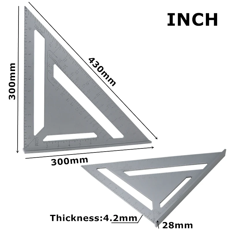 Inch-12 " /12" треугольная линейка угломер деревообрабатывающий митер скорость квадратная измерительная линейка для строительства измерительные Плотницкие Инструменты - Цвет: Inch-12