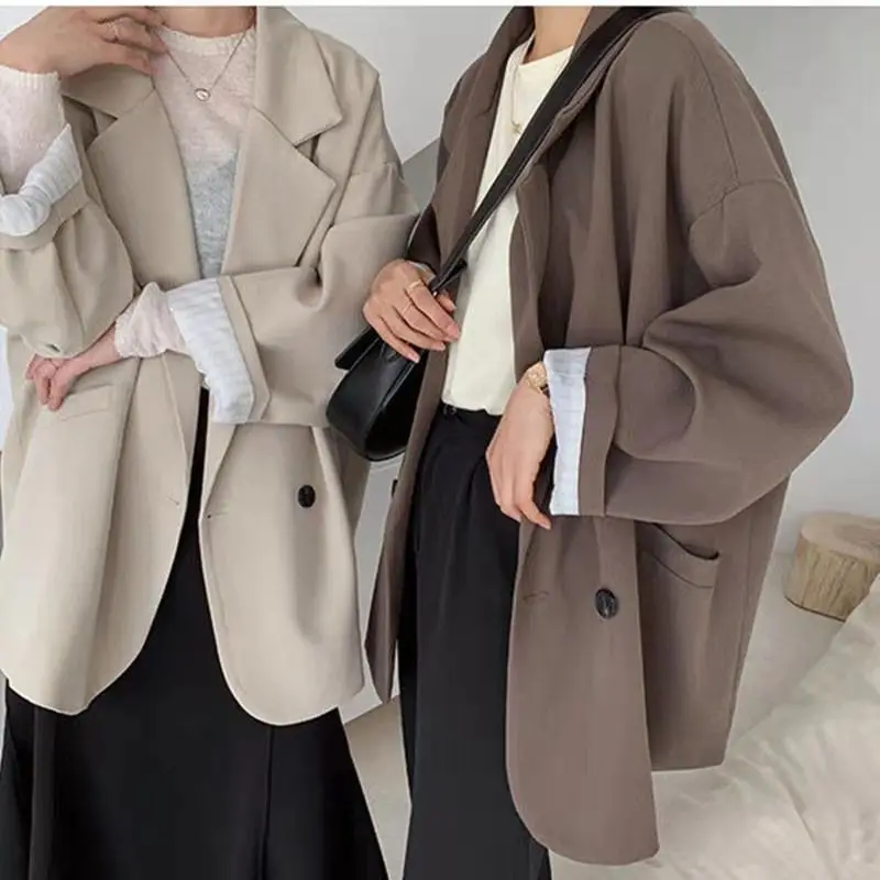 

Vintage Brown Blazer Women Elegant Official Ladies Autumn Fashion Long Sleeve Oversized Chic Casual Jacket All-match