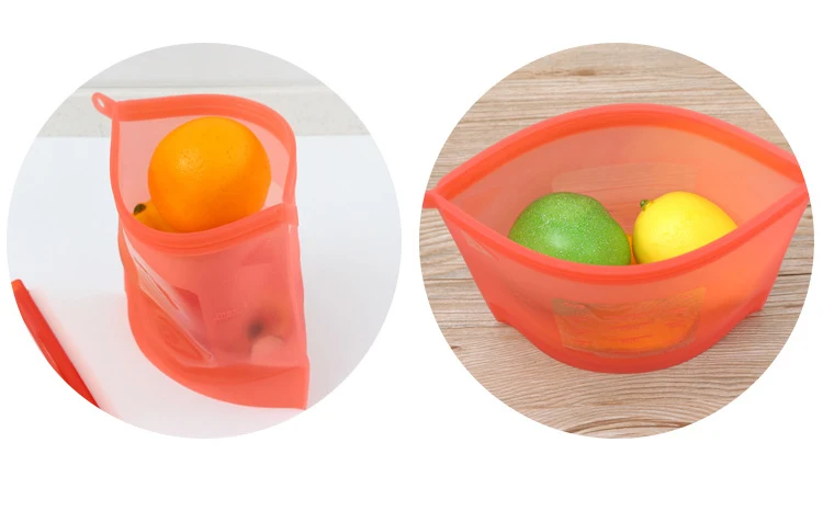 Reusable silicone food bag Silicone ziplock bags Refrigerator food freezer bags 1000ml milk fruit meat fresh sealed storage bags