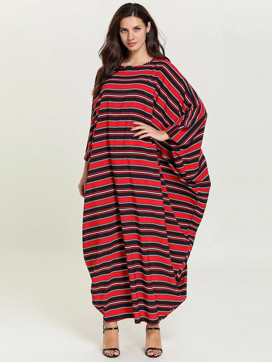 Женское трикотажное платье Abaya в полоску с длинным рукавом марокканском стиле