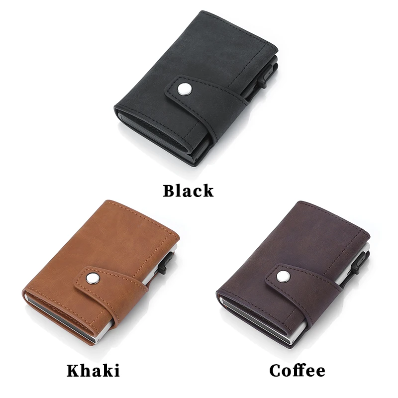 Mens Leather Wallet Custom Name Engraving Wallet Retro Ultra-thin Mini Card Holder Buckle Wallet Men Card Holder Wallets