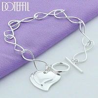 doteffil 925 sterling silver two hearts pendant bracelet for woman charm wedding engagement party fashion jewelry