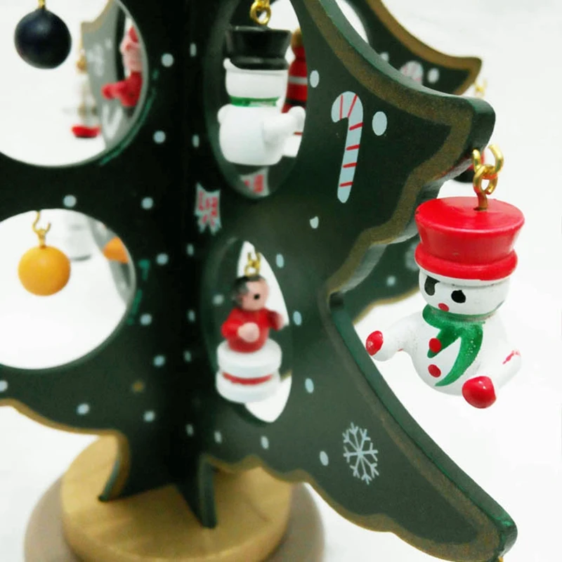 

Practical Wooden Mini Christmas Tree Toy Desktop Decoration with Pendant Ornament DIY Gift for Kids