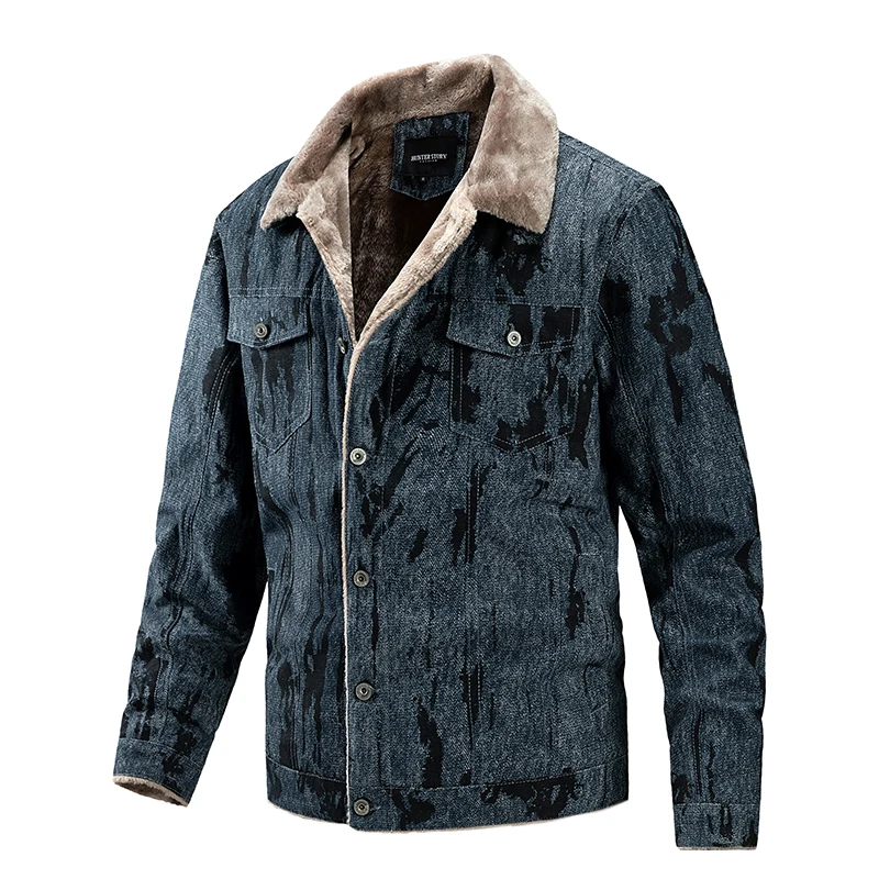 

AIOPESON Plus Velvet Warm Jacket Men Casual Single Breasted Streetwear Mens Jackets New Winter Tie Dye Style Jackets Male