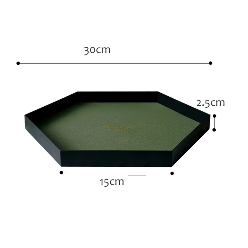 Morandi Style Black Tray with Leather Mat Iron Plate for Jewelry Dessert Tray Coffee Display Holders Home Decoration