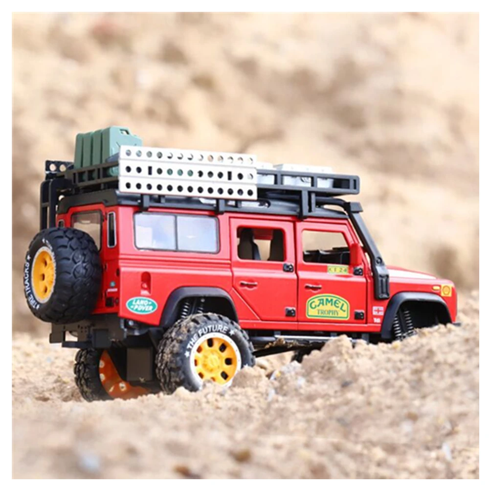 1:28 Land Rover Defender Camel Cross страна сплав модель автомобиля Модель игрушки звук и свет игрушка с инерционным механизмом автомобиль для игрушки мальчик подарок ребенку