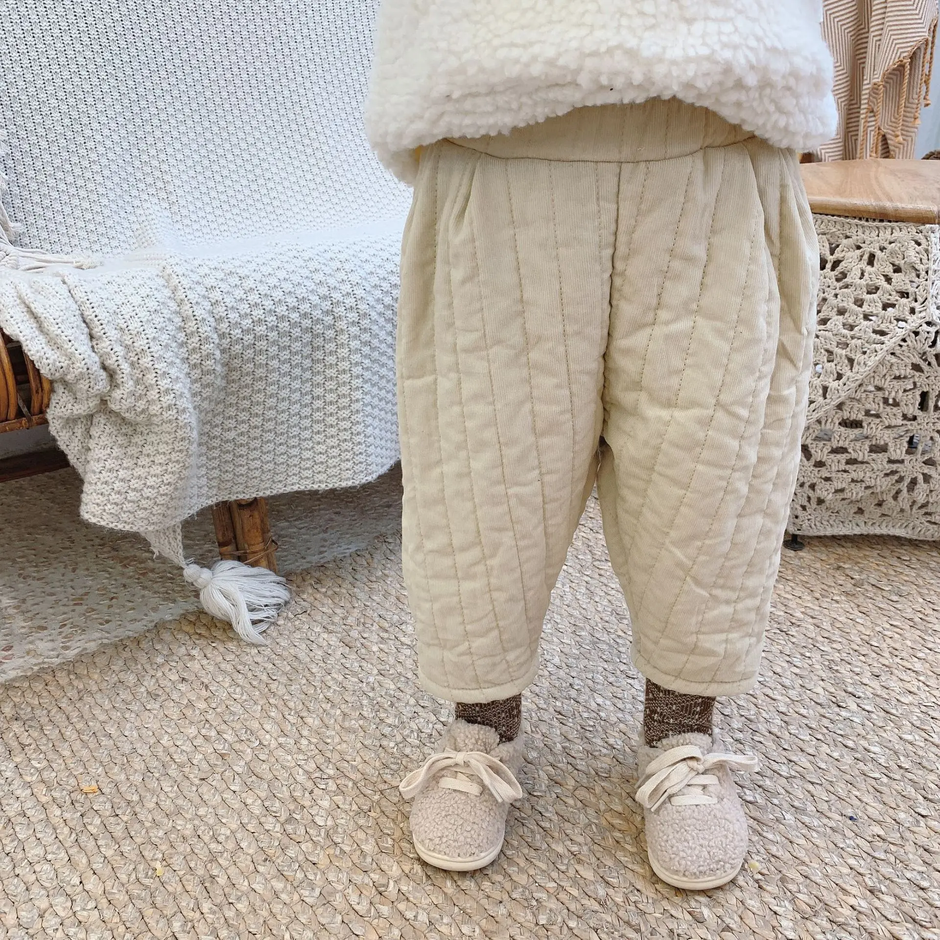 Осенне зимние детские стеганые вельветовые брюки теплые шаровары для мальчиков