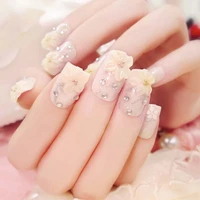 hot five petals carving flowers false nails full cover diy at home salon decorated artificial french fake nail fre drop