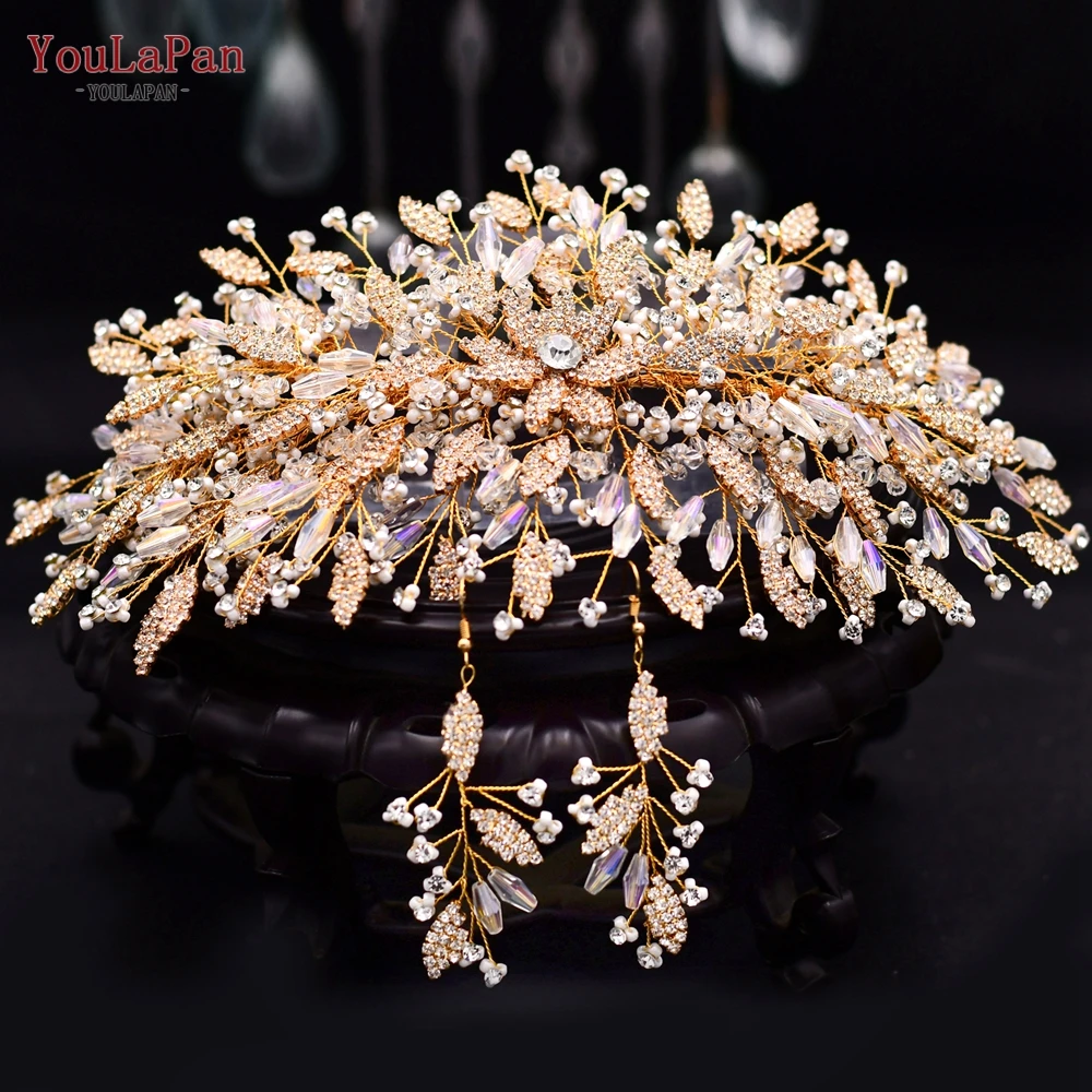 

YouLaPan HP377 Wedding Tiaras and Crowns Golden Prom Headbands Women Tiara Bridal Jewelry Rhinestone Hair Accessories Headdress