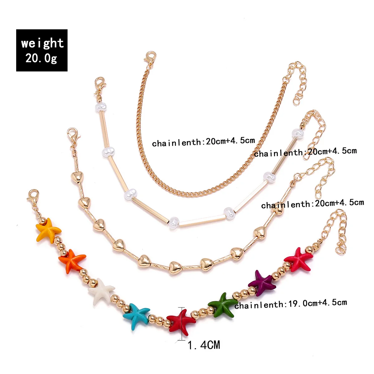 

HI MAN 4Pieces/Set Bohemian Mixed Personality Asian Star Pearl Heart Anklet Women Noble Elegant Anniversary Jewelry