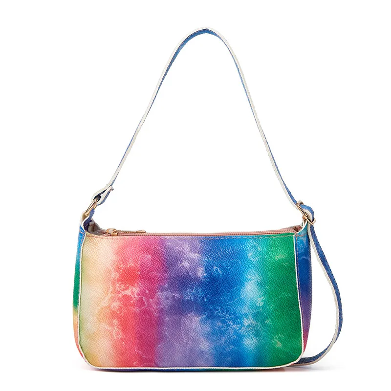 

Fashion Gradient Shoulder Bag PU Leather Zipper Panelled Color Small Crossbody Bag Female Simple Square Armpit Bag