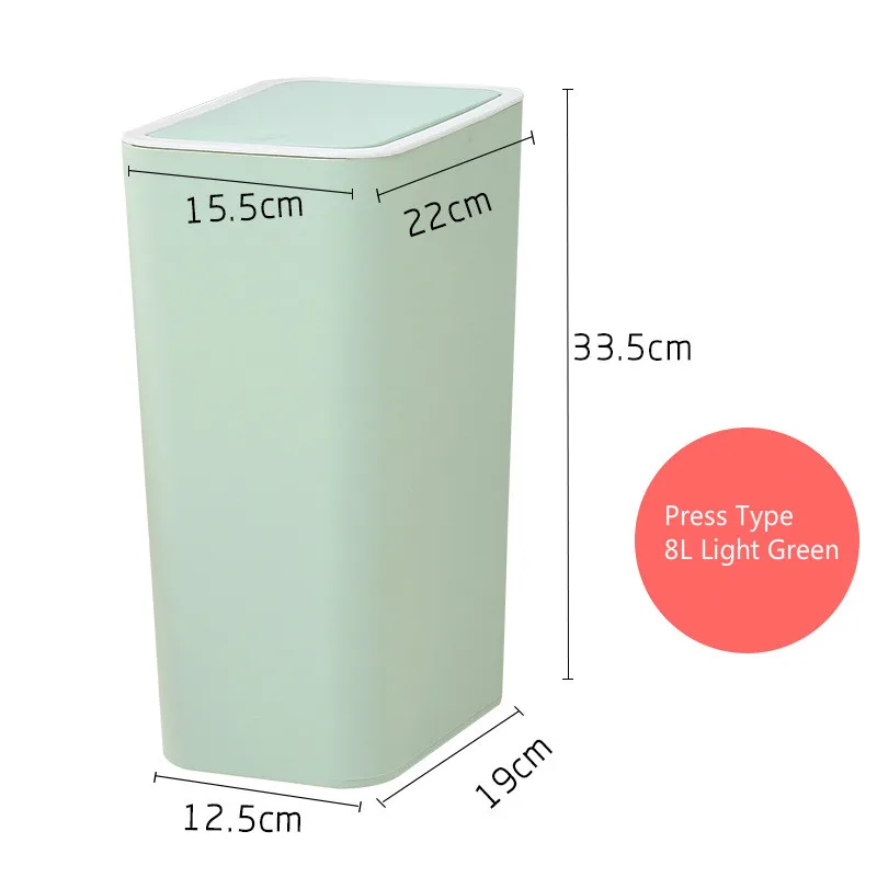 

Simple Press Rolling Cover Type Garbage Trash Cans Bathroom Kitchen Livingroom Home Plastic Dust Bin Multi-color Waste Can 8/12L